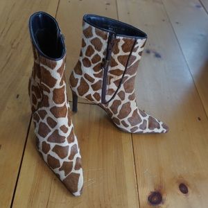 Horsehair giraffe print ankle boots